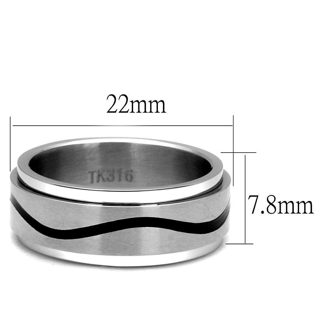 Men's stainless steel epoxy ring with high polish and jet black finish, showcasing a modern and stylish design.