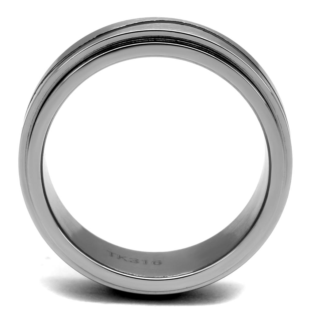 Men's stainless steel epoxy ring with high polish and jet black finish, showcasing a modern and stylish design.