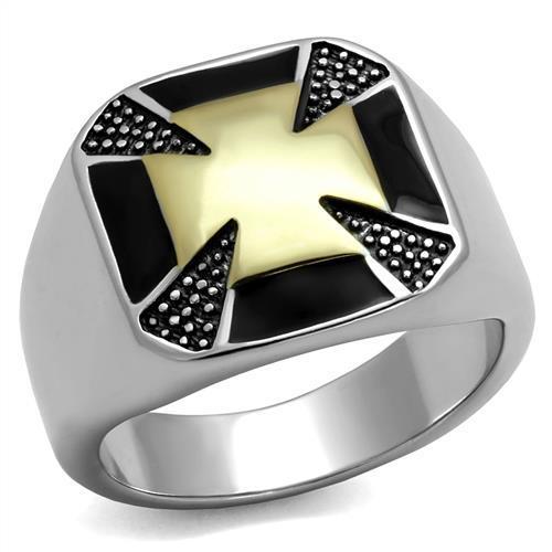Men's stainless steel epoxy ring with two-tone IP gold finish, showcasing a sleek and modern design.