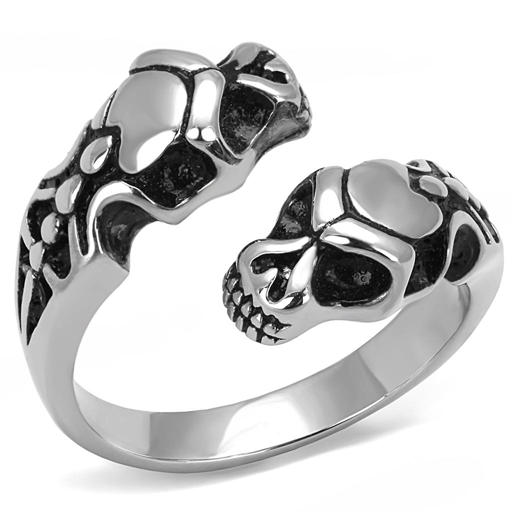 Men's stainless steel ring with high-polished finish and jet epoxy inlay, showcasing a modern and elegant design.
