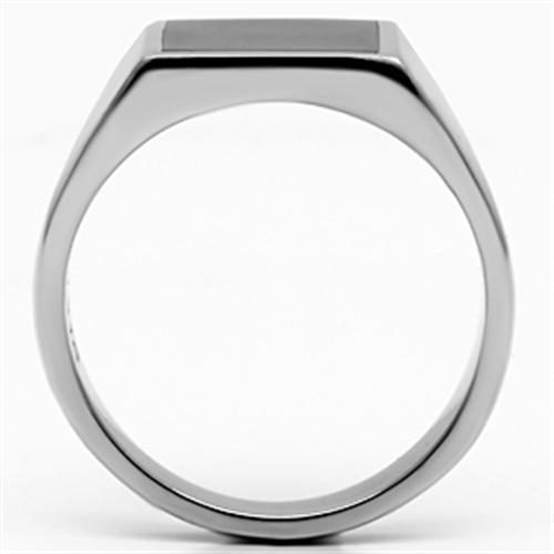 Men's stainless steel ring with high-polished finish and jet epoxy inlay, showcasing modern design and elegance.
