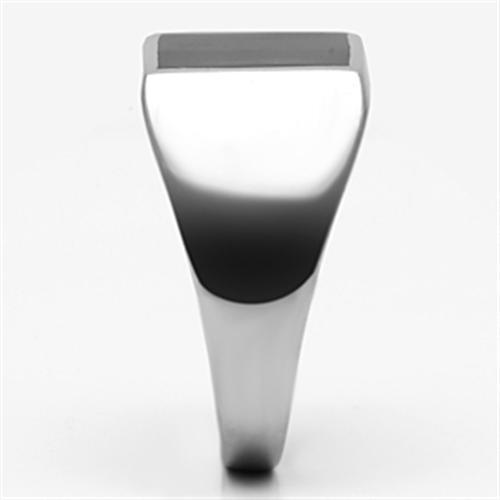 Men's stainless steel ring with high-polished finish and jet epoxy inlay, showcasing modern design and elegance.