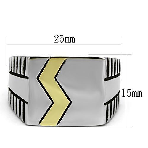 Men's stainless steel epoxy ring with two-tone IP gold finish and jet epoxy inlay, showcasing a modern and elegant design.
