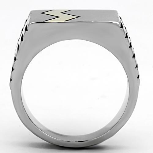 Men's stainless steel epoxy ring with two-tone IP gold finish and jet epoxy inlay, showcasing a modern and elegant design.