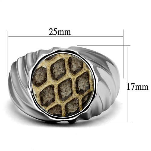 Men's stainless steel leather ring with animal pattern design, showcasing a polished finish and unique style.