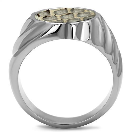 Men's stainless steel leather ring with animal pattern design, showcasing a polished finish and unique style.