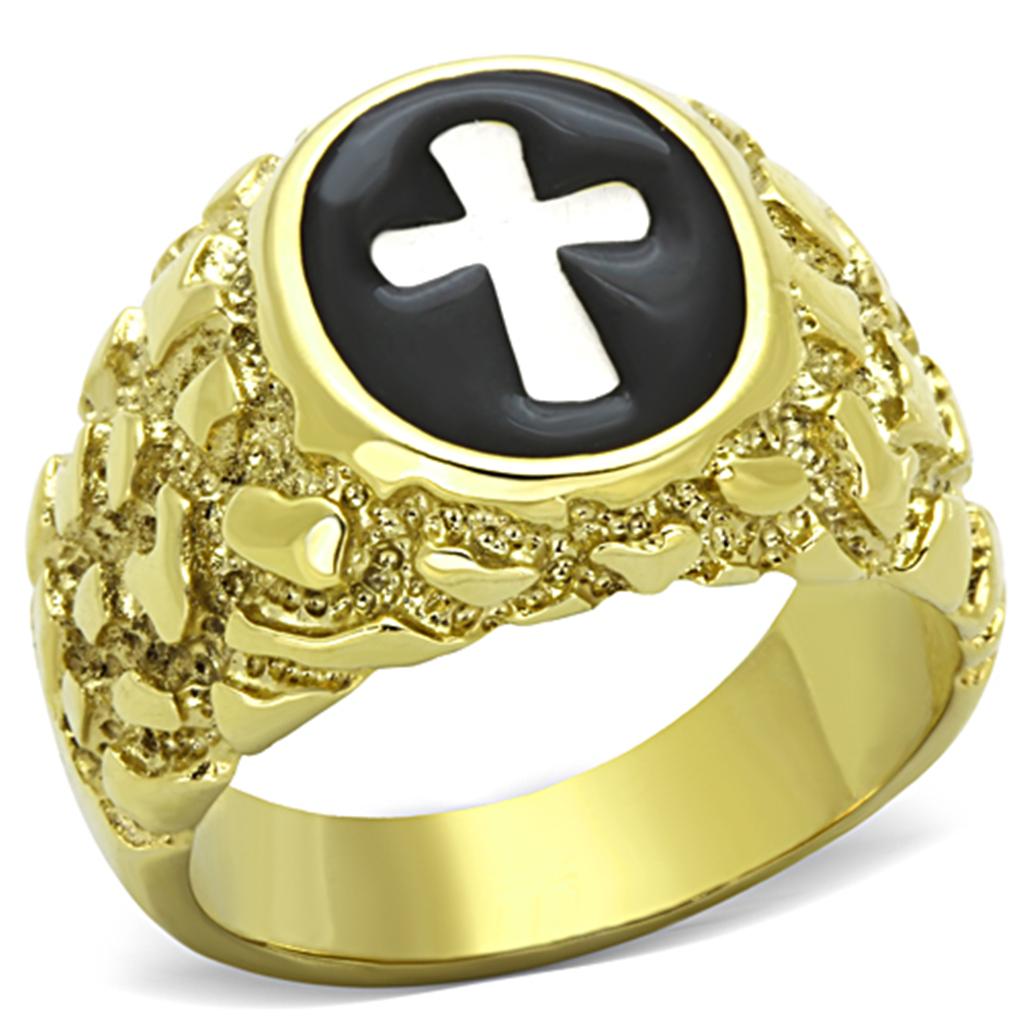 Men's stainless steel ring with two-tone IP gold finish, featuring a sleek and minimalist design without any stones.