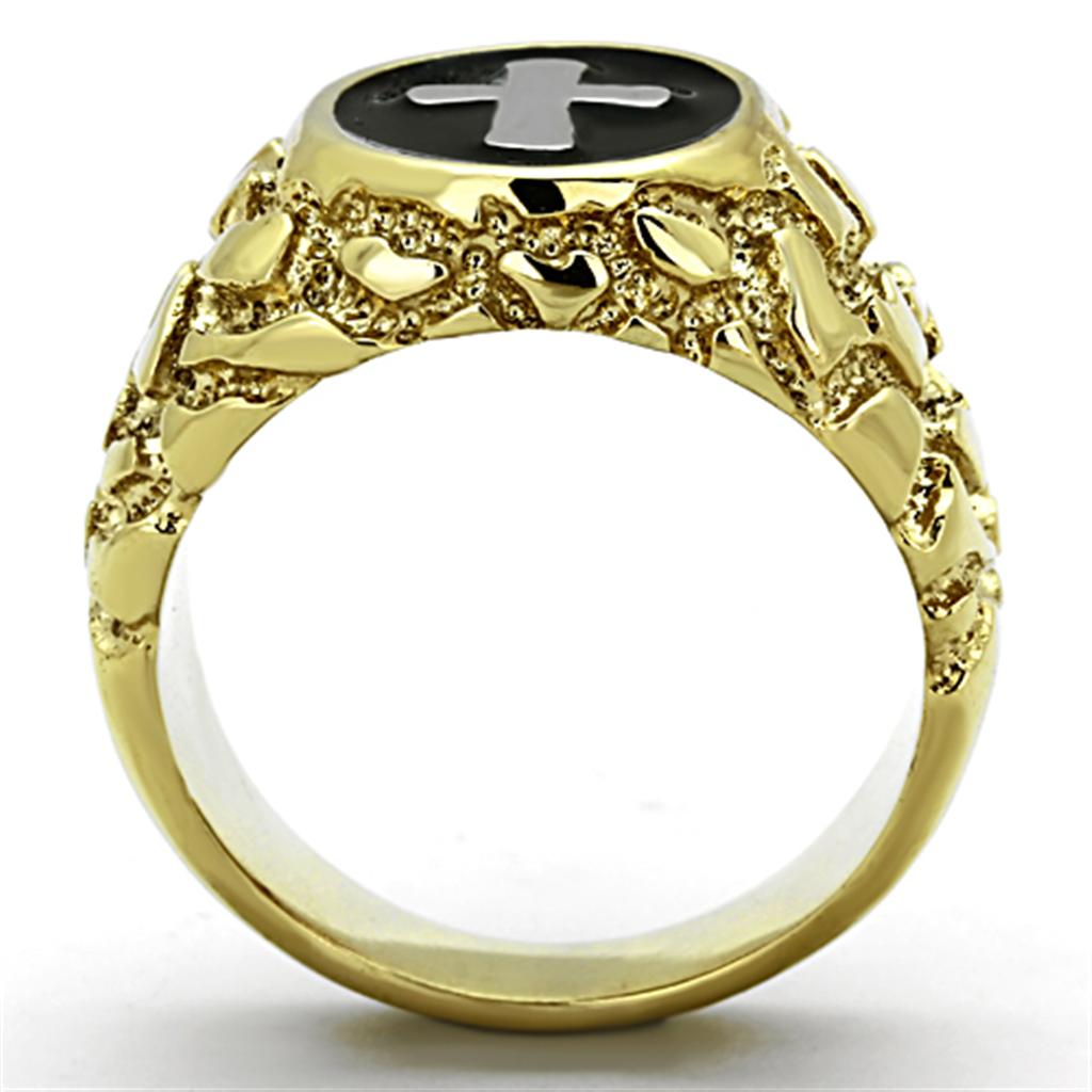 Men's stainless steel ring with two-tone IP gold finish, featuring a sleek and minimalist design without any stones.