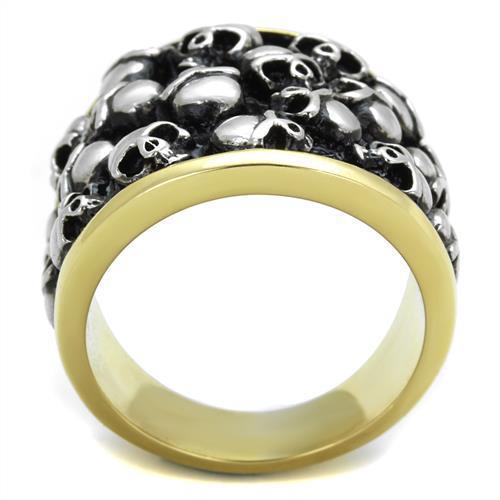 Men's stainless steel ring with two-tone IP gold finish, featuring a sleek no stone design.