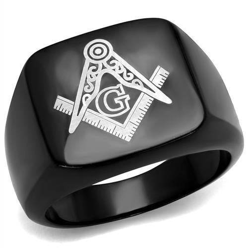 Men's stainless steel ring with IP black ion plating, featuring a minimalist no stone design.