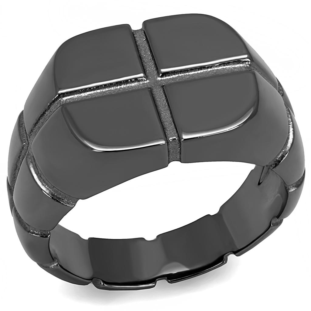 Men's stainless steel ring with IP Light Black finish, featuring a minimalist no stone design.
