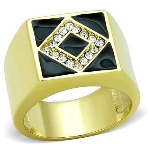 Men's stainless steel ring with synthetic crystal and IP gold plating, showcasing a modern and elegant design.