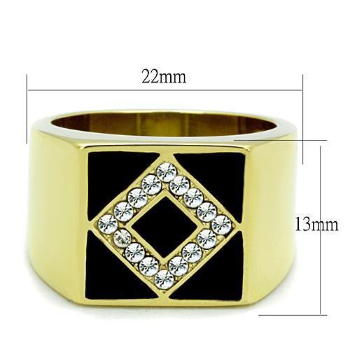 Men's stainless steel ring with synthetic crystal and IP gold plating, showcasing a modern and elegant design.