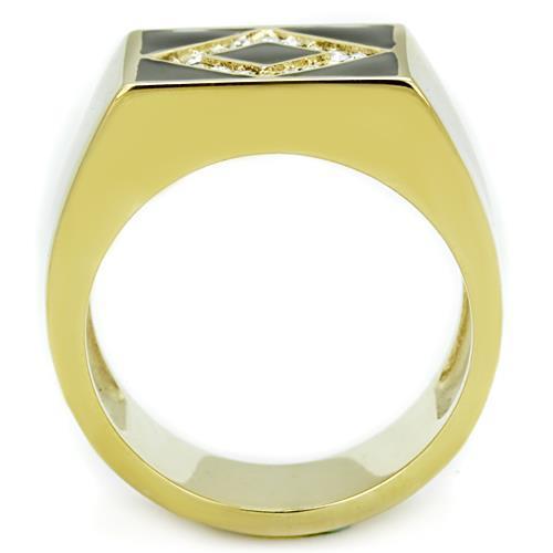 Men's stainless steel ring with synthetic crystal and IP gold plating, showcasing a modern and elegant design.