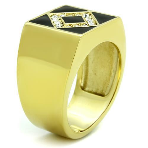 Men's stainless steel ring with synthetic crystal and IP gold plating, showcasing a modern and elegant design.