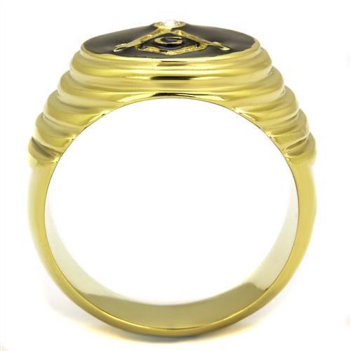 Men's stainless steel ring with synthetic crystal and IP gold plating, showcasing elegance and durability.