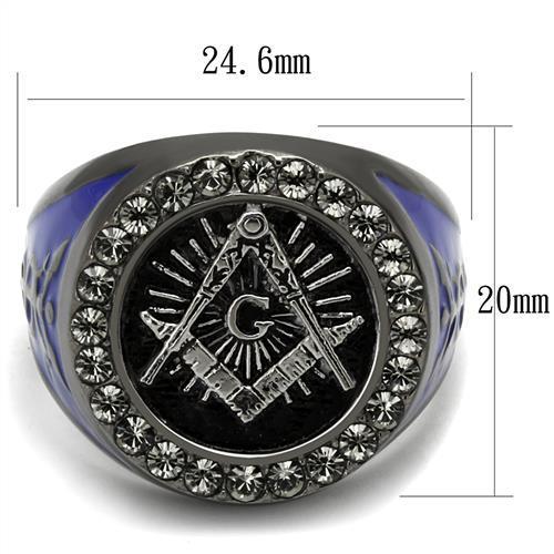 Men's stainless steel ring with synthetic black diamond, featuring a two-tone IP light black and gunmetal finish.