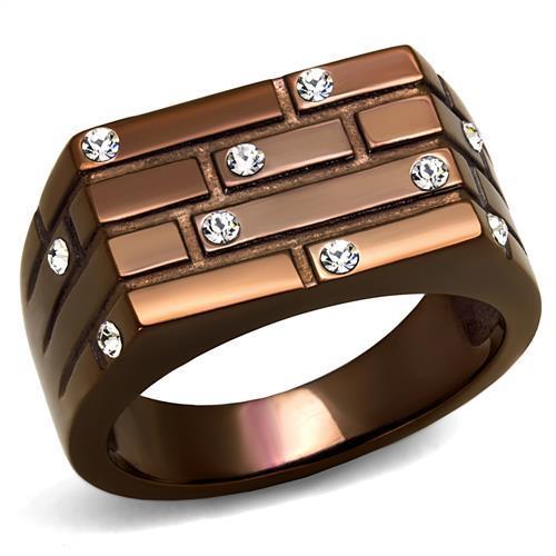 Men's stainless steel ring with synthetic crystal, IP Coffee light finish, elegant design.