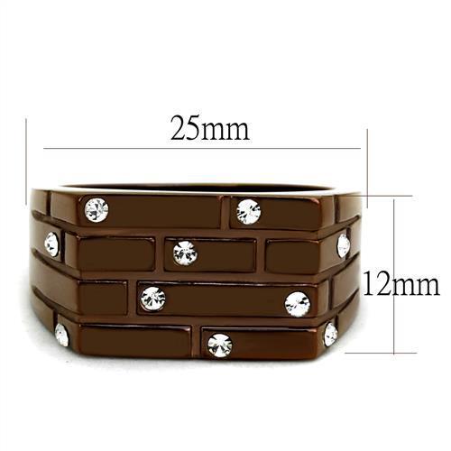 Men's stainless steel ring with synthetic crystal, IP Coffee light finish, elegant design.