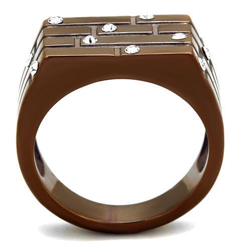 Men's stainless steel ring with synthetic crystal, IP Coffee light finish, elegant design.