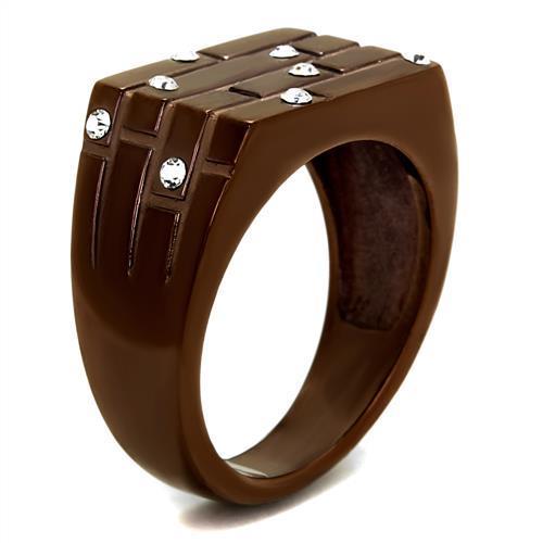 Men's stainless steel ring with synthetic crystal, IP Coffee light finish, elegant design.
