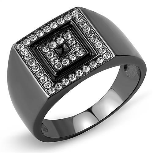 Men's stainless steel ring with synthetic crystal, IP Light Black finish, showcasing elegance and durability.