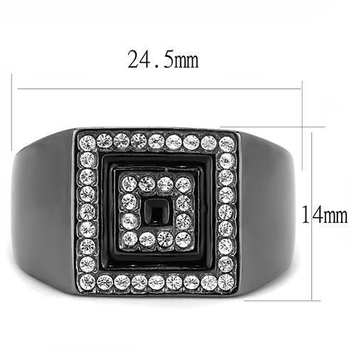 Men's stainless steel ring with synthetic crystal, IP Light Black finish, showcasing elegance and durability.