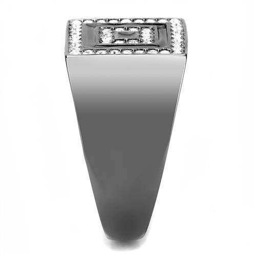 Men's stainless steel ring with synthetic crystal, IP Light Black finish, showcasing elegance and durability.