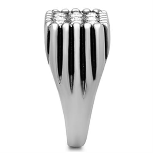 Men's stainless steel ring featuring a clear synthetic crystal centerpiece with a high-polished finish.