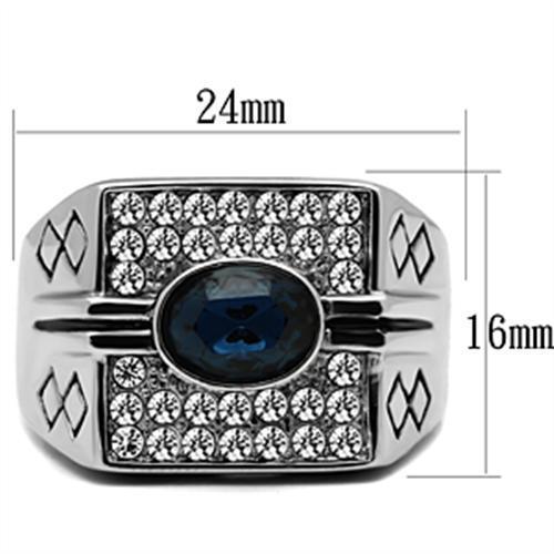 Men's stainless steel ring featuring a high-polished finish and a synthetic crystal centerpiece, ideal for stylish accessories.