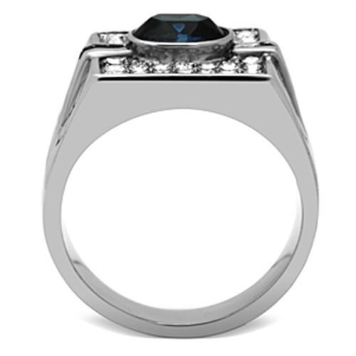 Men's stainless steel ring featuring a high-polished finish and a synthetic crystal centerpiece, ideal for stylish accessories.