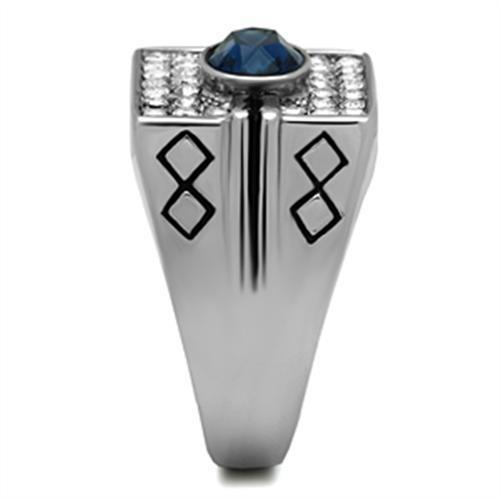 Men's stainless steel ring featuring a high-polished finish and a synthetic crystal centerpiece, ideal for stylish accessories.