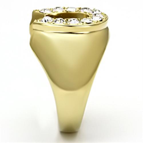 Men's stainless steel ring with synthetic crystal and IP gold finish, showcasing elegance and durability.