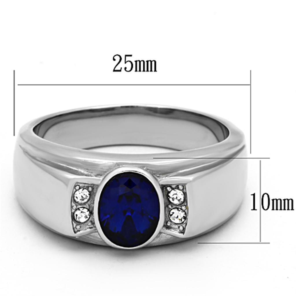 Men's stainless steel ring with synthetic glass, high-polished finish, stylish design.