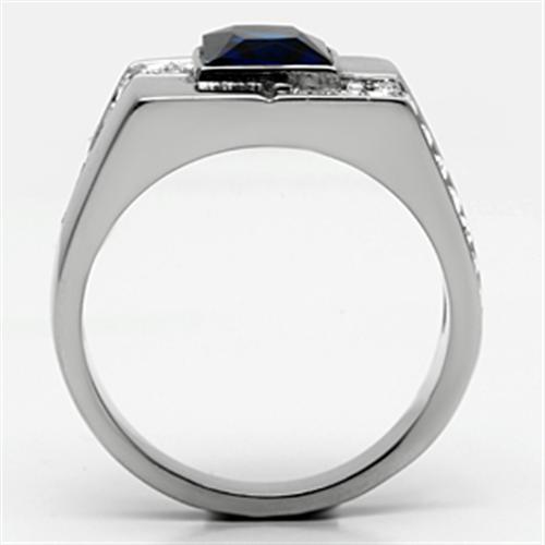 Men's stainless steel ring featuring synthetic Montana glass, high polished finish, stylish and durable design.