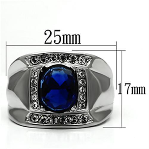 Men's stainless steel ring featuring synthetic Montana glass, high polished finish, stylish and durable design.