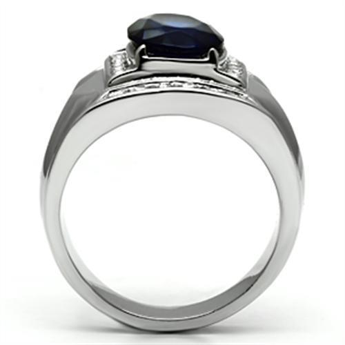 Men's stainless steel ring featuring synthetic Montana glass, high polished finish, stylish and durable design.