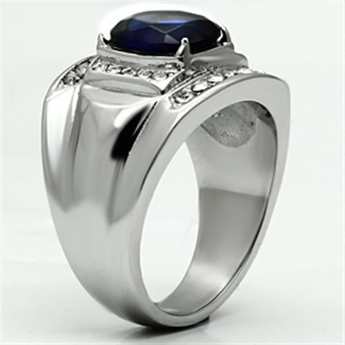 Men's stainless steel ring featuring synthetic Montana glass, high polished finish, stylish and durable design.
