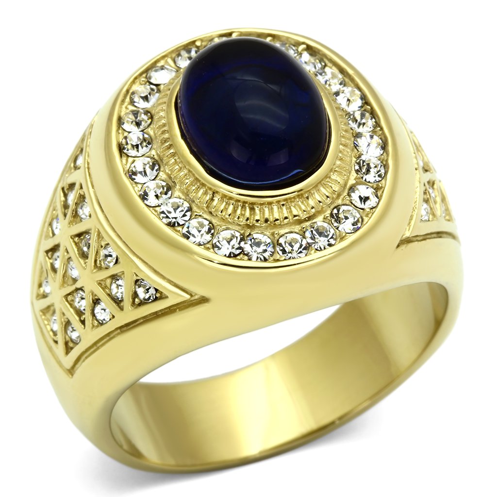 Men's stainless steel ring with synthetic Montana glass and IP gold finish, showcasing a modern and elegant design.