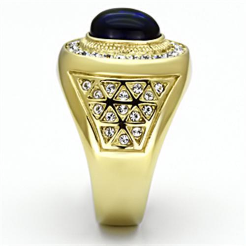 Men's stainless steel ring with synthetic Montana glass and IP gold finish, showcasing a modern and elegant design.
