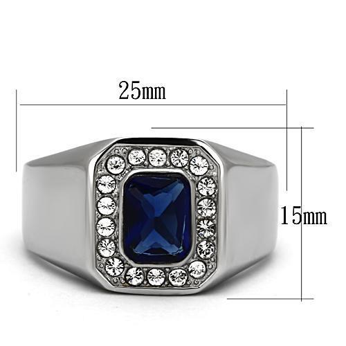 Men's stainless steel ring with synthetic Montana glass, high polished finish, stylish and durable design.
