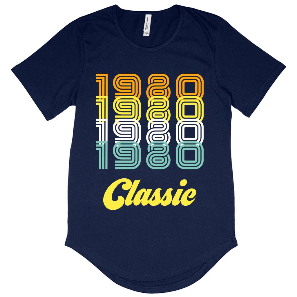 Men's 1980 Classic T-Shirt with Curved Hem in various colors, showcasing its stylish design and comfortable fit.