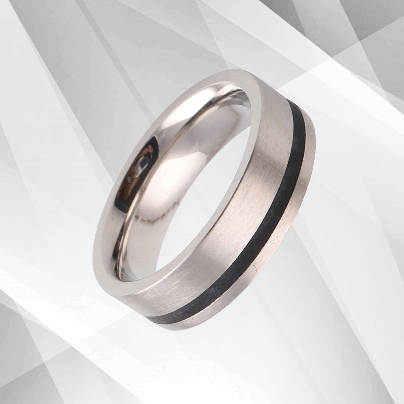 Men's Flat Titanium Wedding Anniversary Band Ring with 18Ct white gold finish, showcasing a stylish matte and sparkling design.
