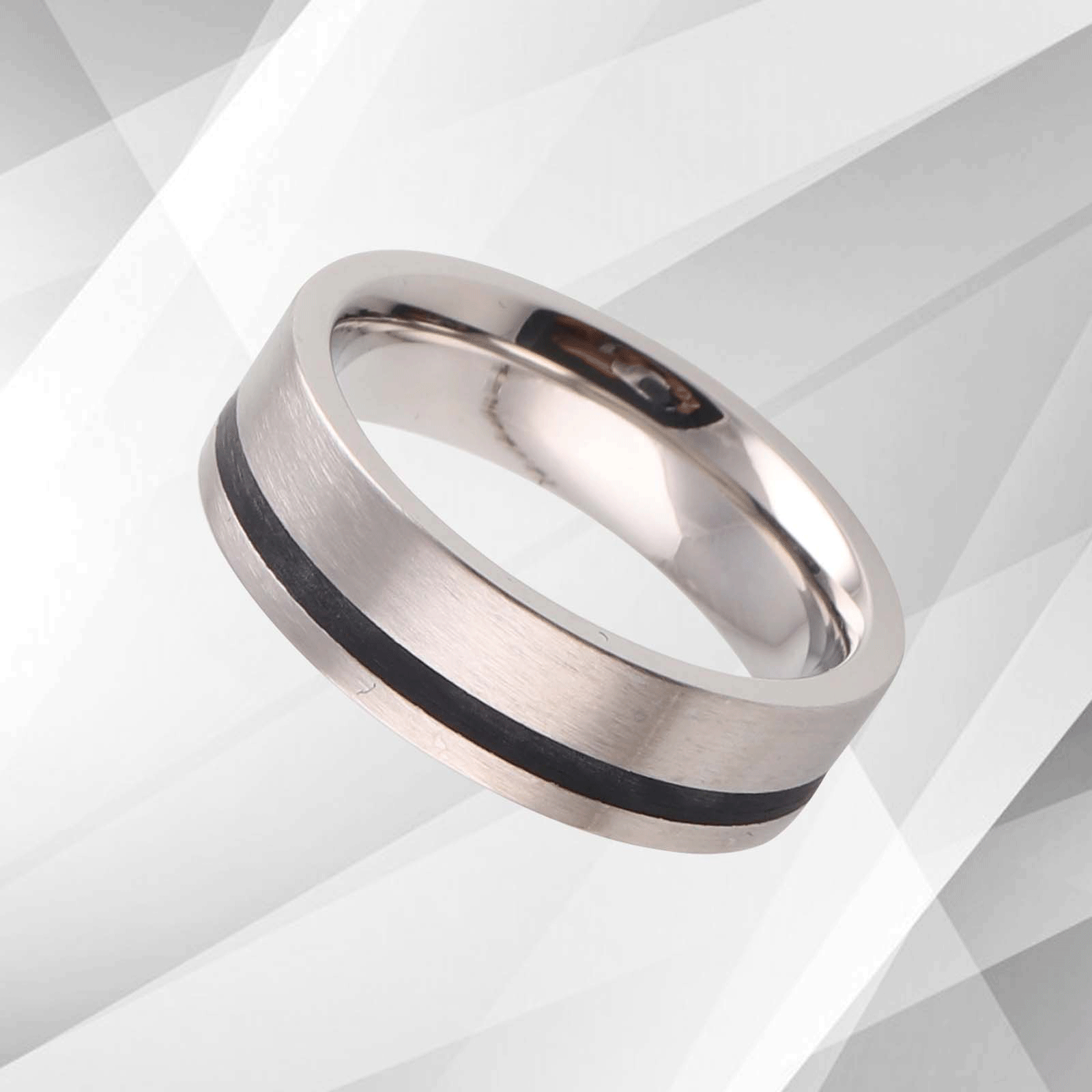 Men's Flat Titanium Wedding Anniversary Band Ring with 18Ct white gold finish, showcasing a stylish matte and sparkling design.