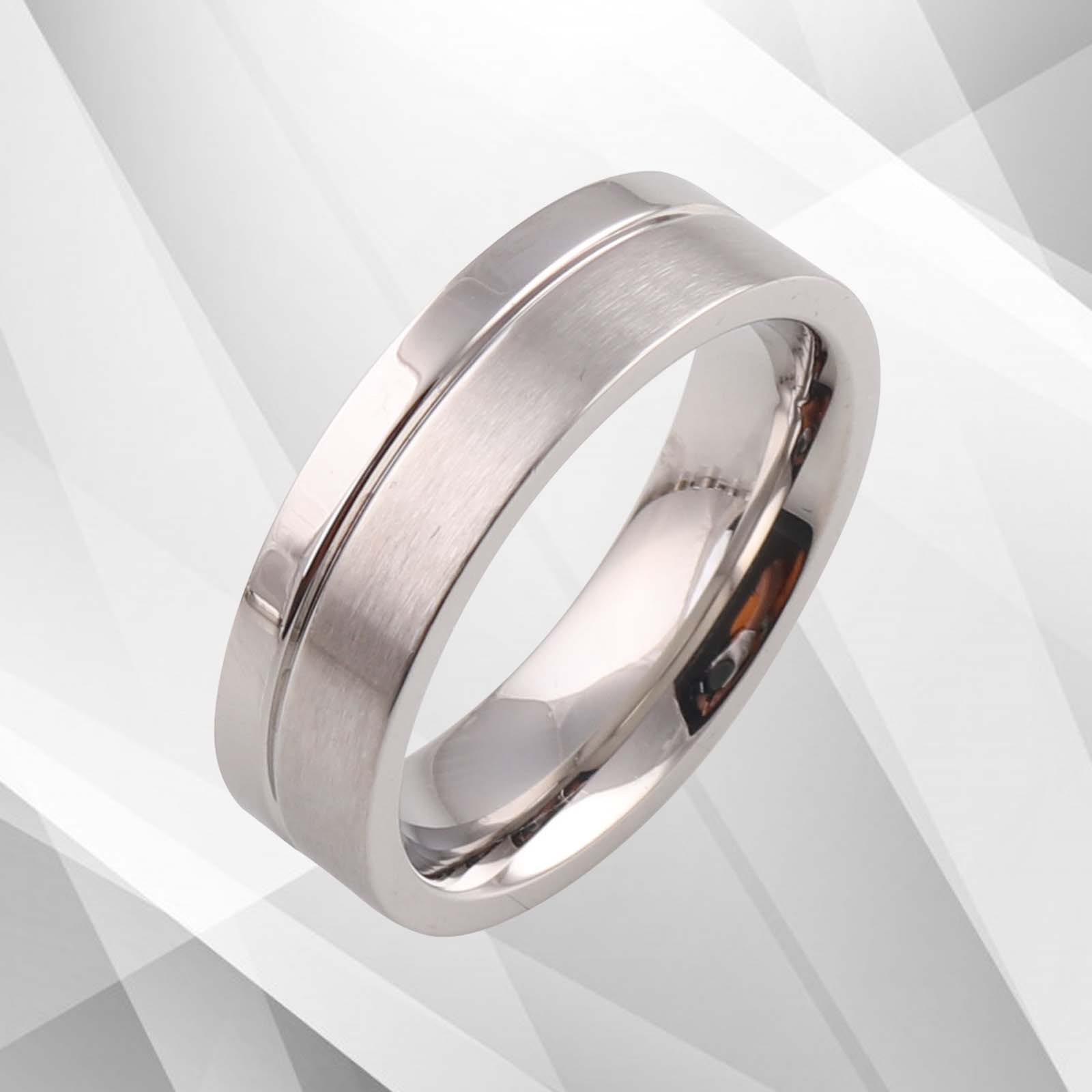 Men's sleek flat shape cobalt wedding engagement band ring with 18Ct white gold finish, showcasing a modern design and comfort fit.