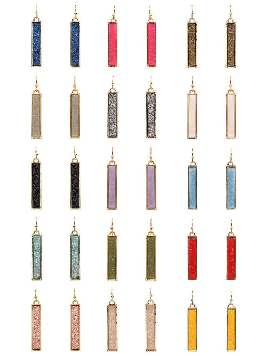 Metal Bar Druzy Fish Hook dangle earrings featuring sparkling druzy stones and a sleek metal design.