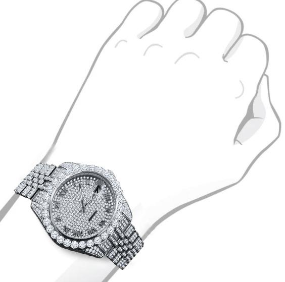 METEORITE STEEL WATCH featuring a fully iced stainless steel design with cubic zircon embellishments, showcasing luxury and elegance.