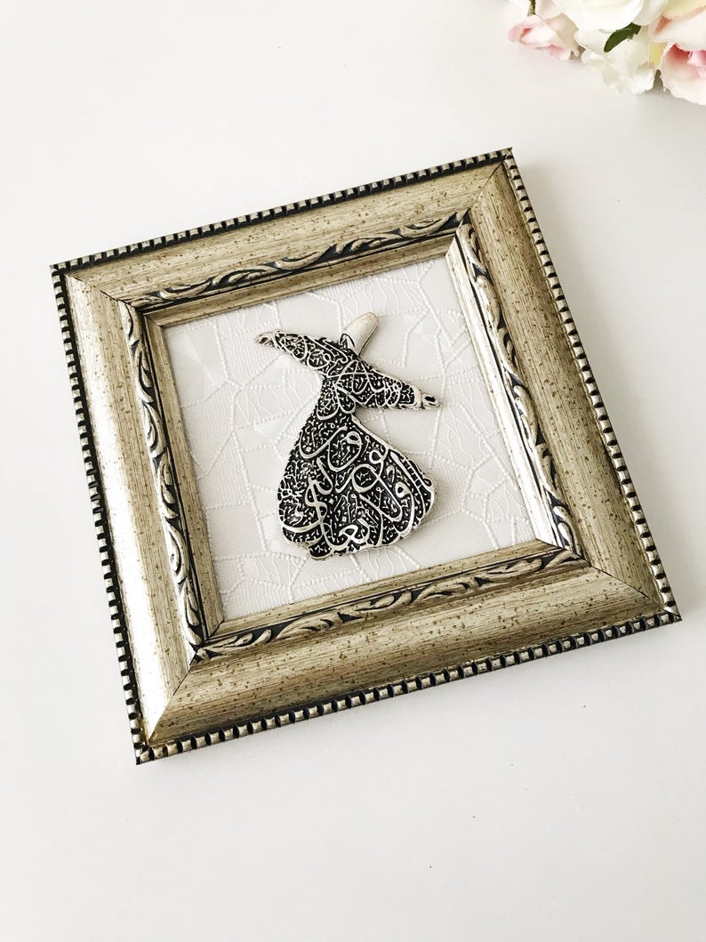 Handmade Mevlana, tree of life, and caftan wall hangings, showcasing intricate designs and vibrant colors, perfect for home decor.