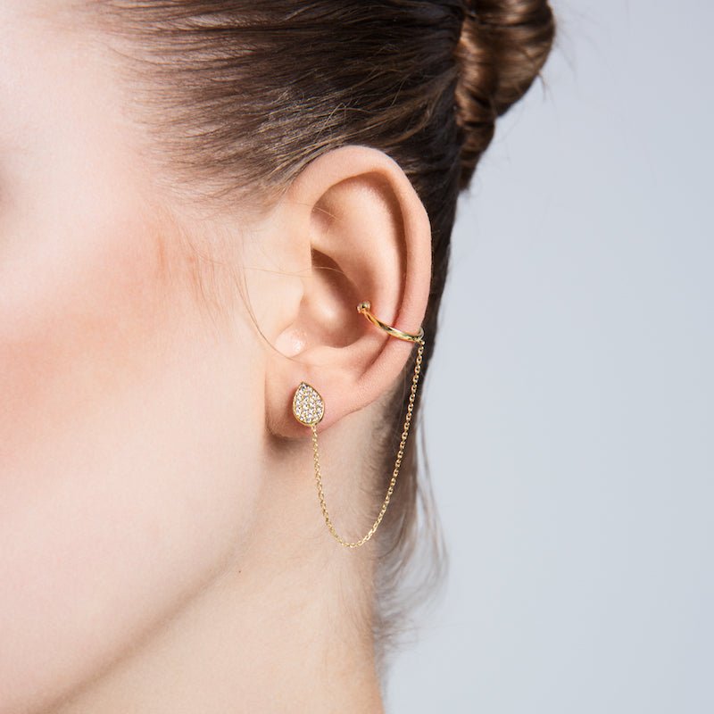 Mia Silver Threader Ear Cuff Earring featuring a delicate chain and clear CZ crystals, handmade from 925 sterling silver.