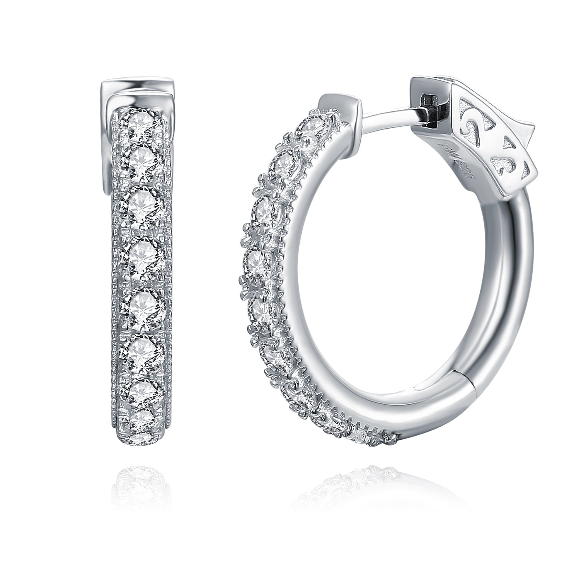 Middle hoop sparkling higgie earring made of 925 sterling silver with white gold finish and white sapphire stones, showcasing elegance and craftsmanship.